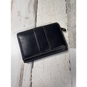 Vintage (1990s) Coach Black Leather Bifold Snap Wallet White Stitching